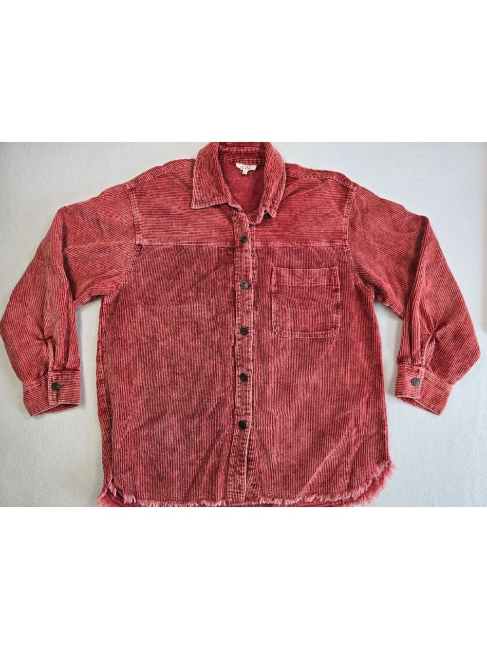 La Miel terra Medium Cotta Red Washed Corduroy Button-Up Shirt Shacket Jacket